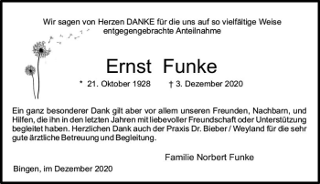 Traueranzeige von Ernst Funke von vrm-trauer