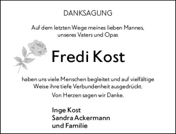 Traueranzeige von Fredi Kost von vrm-trauer