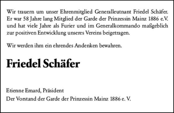Traueranzeige von Friedel Schäfer von vrm-trauer
