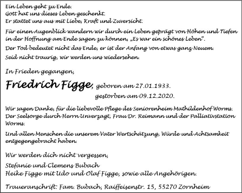  Traueranzeige für Friedrich Figge vom 19.12.2020 aus vrm-trauer