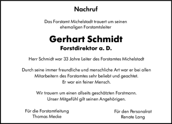 Traueranzeige von Gerhart Schmidt von vrm-trauer