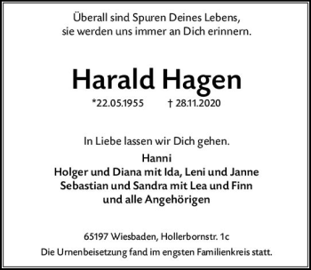 Traueranzeige von Harald Hagen von vrm-trauer