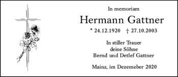 Traueranzeige von Hermann Gattner von vrm-trauer