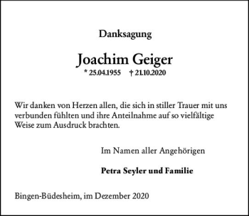 Traueranzeige von Joachim Geiger von vrm-trauer
