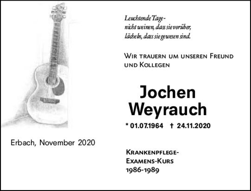  Traueranzeige für Jochen Weyrauch vom 01.12.2020 aus vrm-trauer