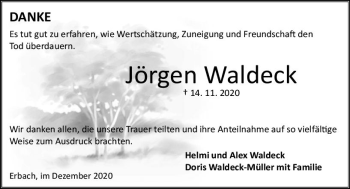 Traueranzeige von Jörgen Waldeck von vrm-trauer