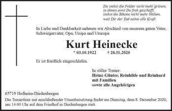 Traueranzeige von Kurt Heinecke von vrm-trauer