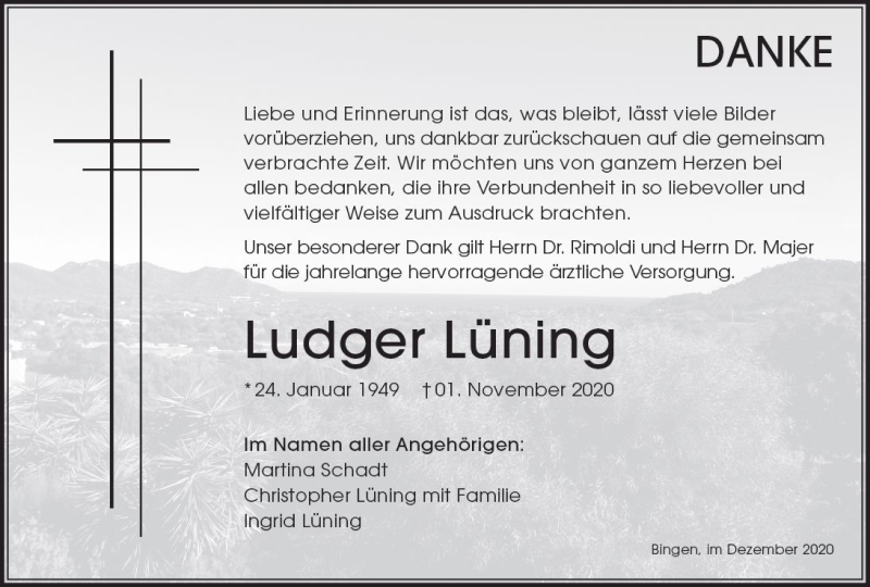  Traueranzeige für Ludger Lüning vom 12.12.2020 aus vrm-trauer