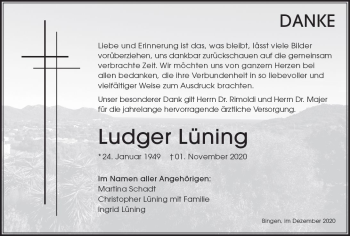 Traueranzeige von Ludger Lüning von vrm-trauer