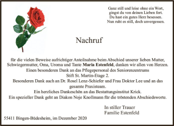 Traueranzeige von Maria Estenfeld von vrm-trauer