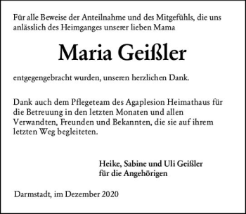 Traueranzeige von Maria Geißler von vrm-trauer