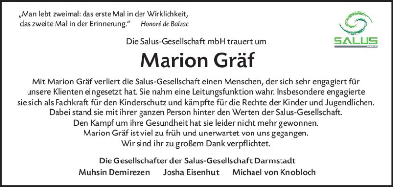  Traueranzeige für Marion Gräf vom 12.12.2020 aus vrm-trauer