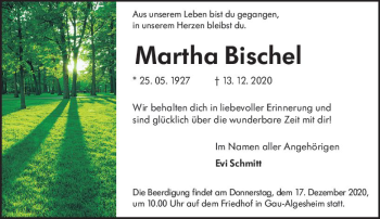 Traueranzeige von Martha Bischel von vrm-trauer
