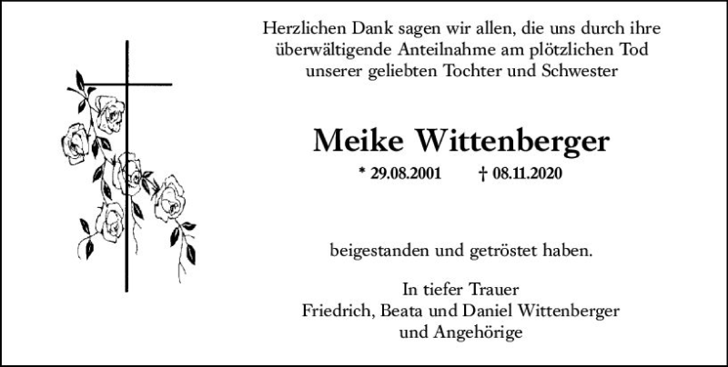  Traueranzeige für Meike Wittenberger vom 18.12.2020 aus vrm-trauer