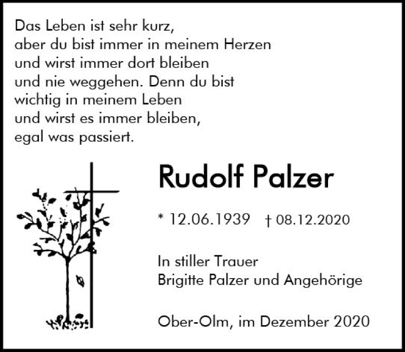  Traueranzeige für Rudolf Palzer vom 12.12.2020 aus vrm-trauer