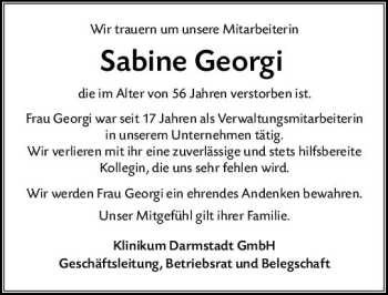 Traueranzeige von Sabine Georgi von vrm-trauer