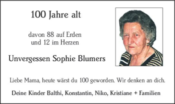 Traueranzeige von Sophie Blumers von vrm-trauer
