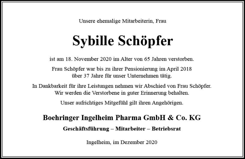  Traueranzeige für Sybille Schöpfer vom 05.12.2020 aus vrm-trauer