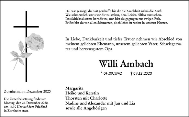  Traueranzeige für Willi Ambach vom 19.12.2020 aus vrm-trauer