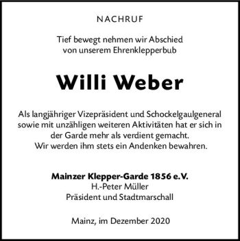Traueranzeige von Willi Weber von vrm-trauer