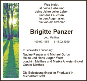 Traueranzeige von Brigitte Panzer von vrm-trauer