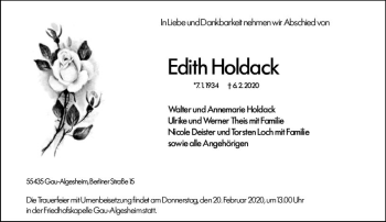 Traueranzeige von Edith Holdack von vrm-trauer
