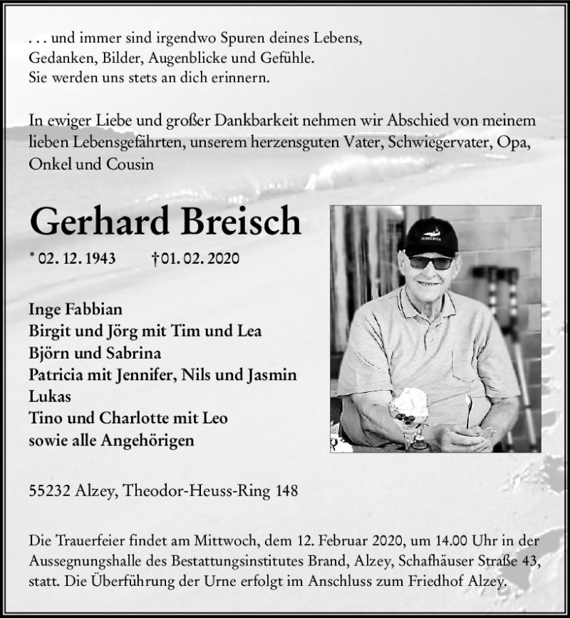  Traueranzeige für Gerhard Breisch vom 08.02.2020 aus vrm-trauer