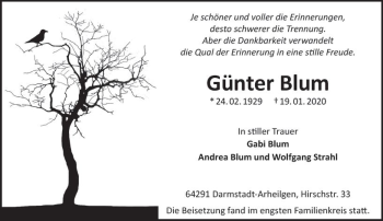 Traueranzeige von Günter Blum von vrm-trauer