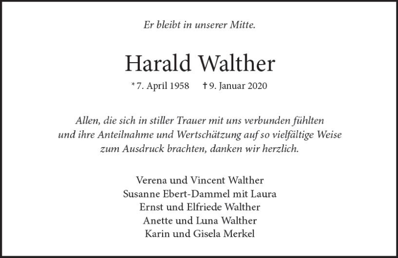  Traueranzeige für Harald Walther vom 08.02.2020 aus vrm-trauer