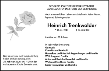 Traueranzeige von Heinrich Trenkwalder von vrm-trauer