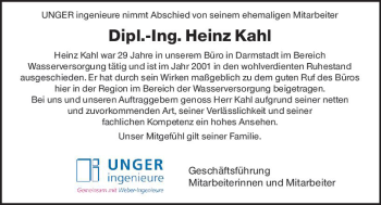 Traueranzeige von Heinz Kahl von vrm-trauer