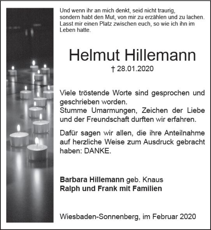  Traueranzeige für Helmut Hillemann vom 22.02.2020 aus vrm-trauer