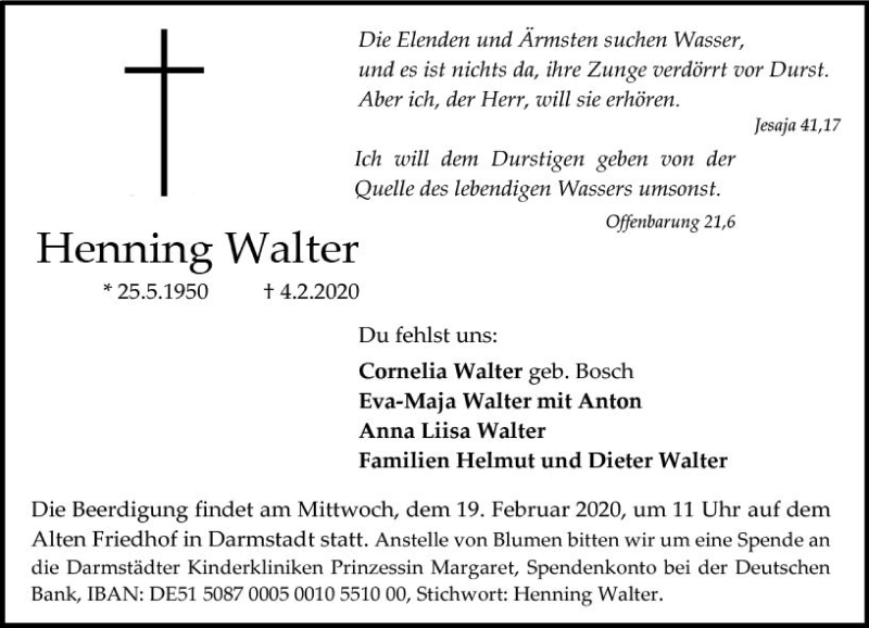  Traueranzeige für Henning Walter vom 15.02.2020 aus vrm-trauer