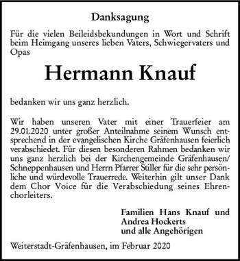 Traueranzeige von Hermann Knauf von vrm-trauer