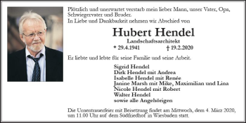Traueranzeige von Hubert Hendel von vrm-trauer