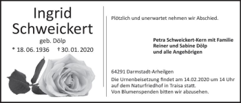 Traueranzeige von Ingrid Schweickert von vrm-trauer
