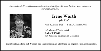 Traueranzeige von Irene Würth von vrm-trauer