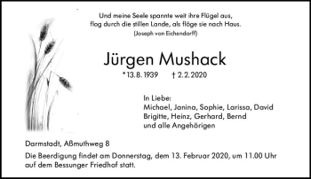 Traueranzeige von Jürgen Mushack von vrm-trauer