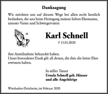 Traueranzeige von Karl Schnell von vrm-trauer