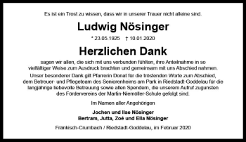 Traueranzeige von Ludwig Nösinger von vrm-trauer