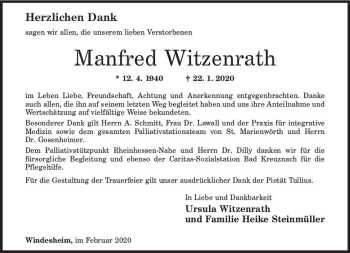Traueranzeige von Manfred Witzenrath von vrm-trauer