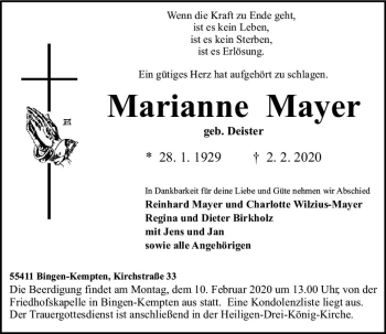 Traueranzeige von Marianne Mayer von vrm-trauer