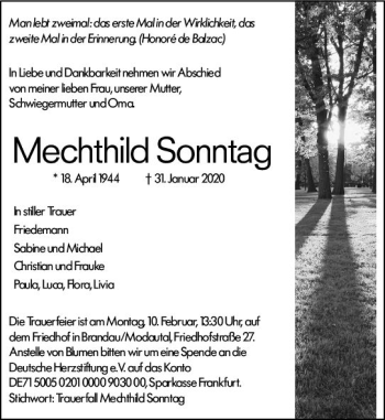 Traueranzeige von Mechthild Sonntag von vrm-trauer