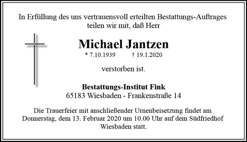  Traueranzeige für Michael Jantzen vom 08.02.2020 aus vrm-trauer