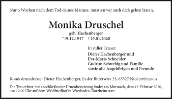 Traueranzeige von Monika Druschel von vrm-trauer