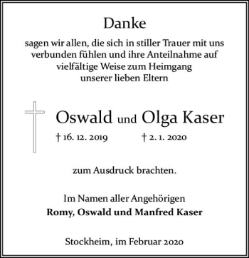 Traueranzeige von Oswald Kaser von vrm-trauer