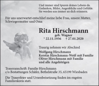 Traueranzeige von Rita Hirschmann von vrm-trauer