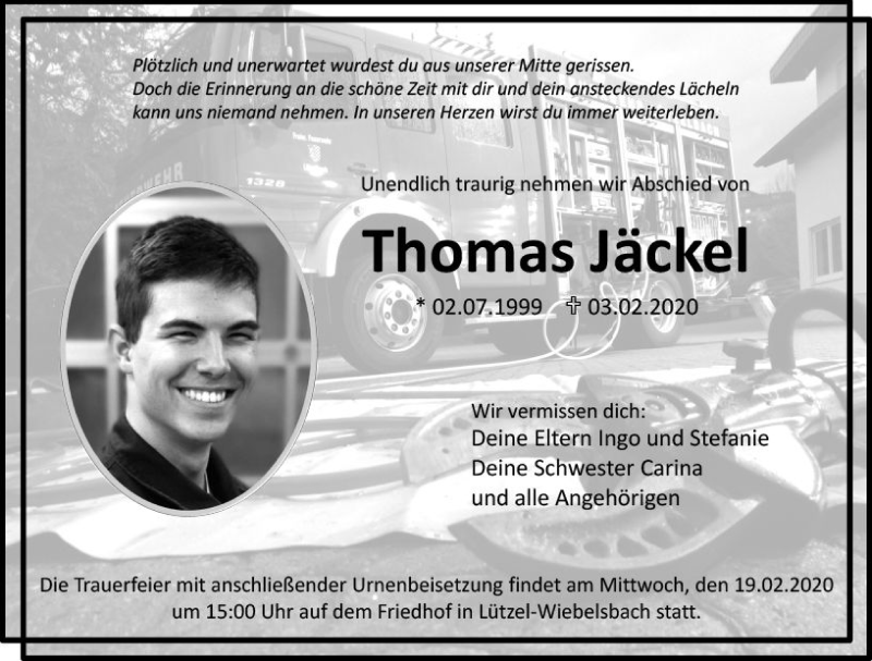  Traueranzeige für Thomas Jäckel vom 13.02.2020 aus vrm-trauer