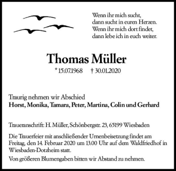 Traueranzeige von Thomas Müller von vrm-trauer