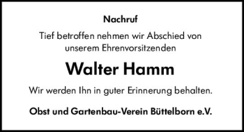 Traueranzeige von Walter Hamm von vrm-trauer